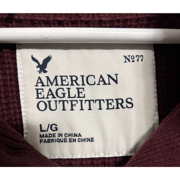 American Eagle Men’s Size Large Maroon Chunky Knit Button Collar Sweater - Picture 6 of 7